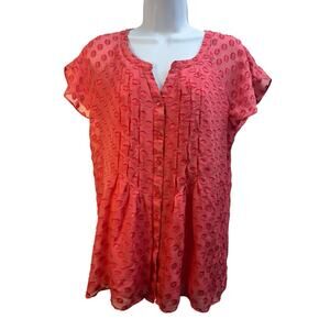 Soft‎ Surroundings Women's Medium Silk Blend Blouse Button Front Flutter Sleeve